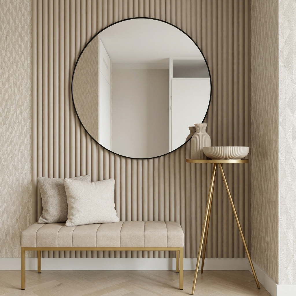 Akoestisch wandpaneel 260cm · Suede ronde latten · Off White