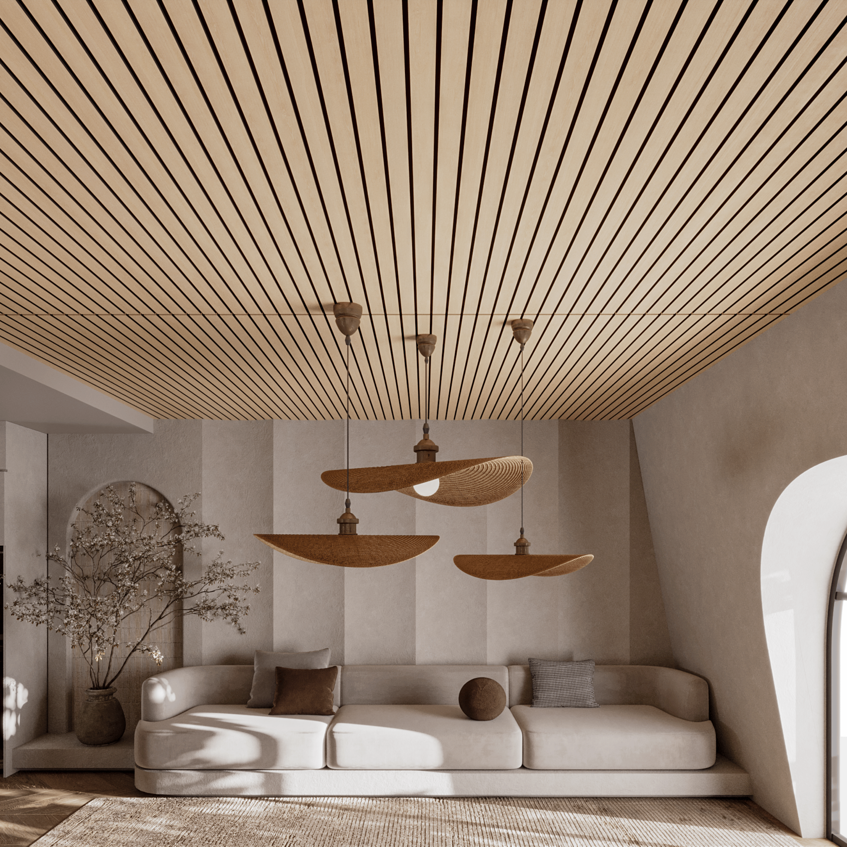 Akustikpaneele 280 cm – breit – helle Eiche