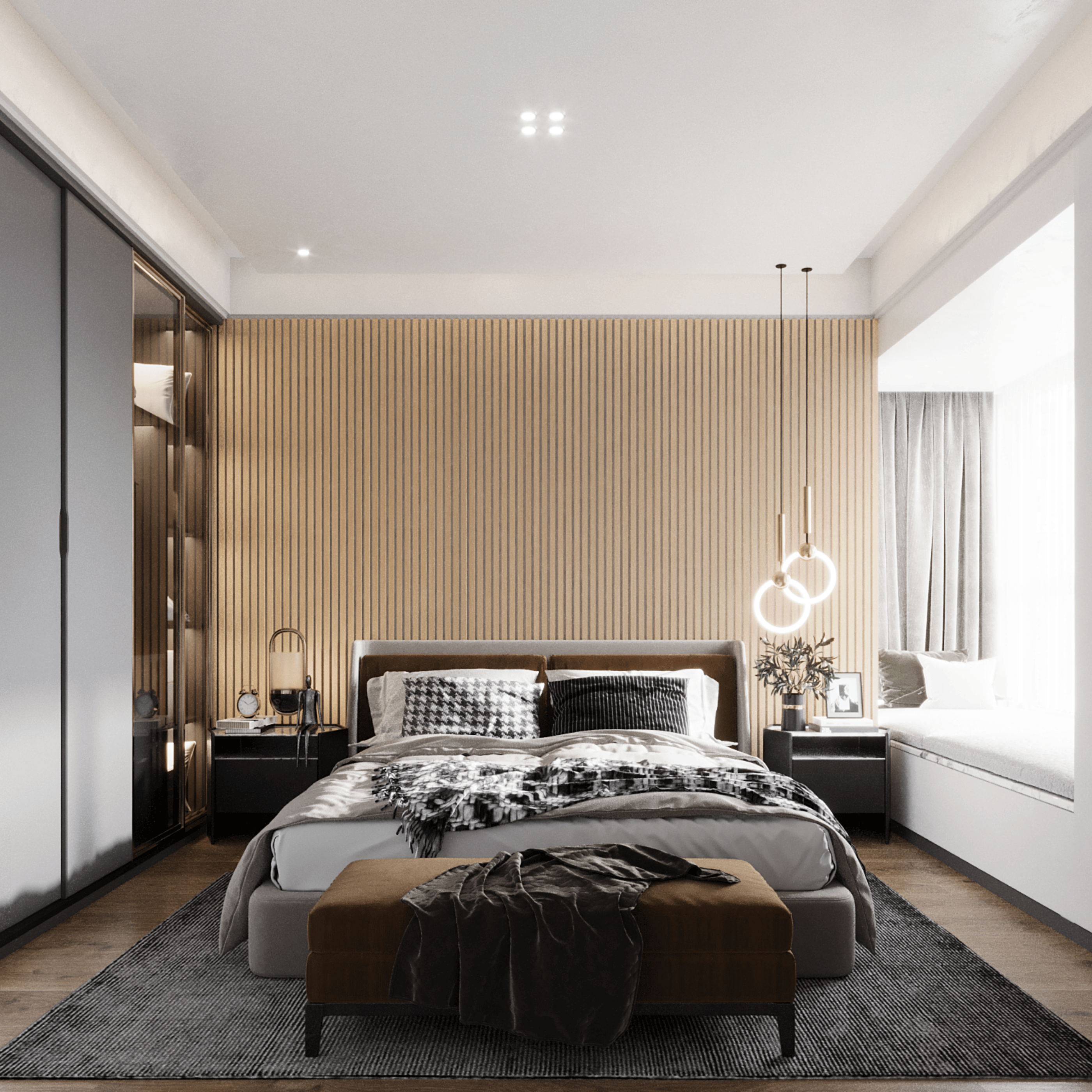 Panneau mural 280cm - Standard - Chêne clair feutre gris