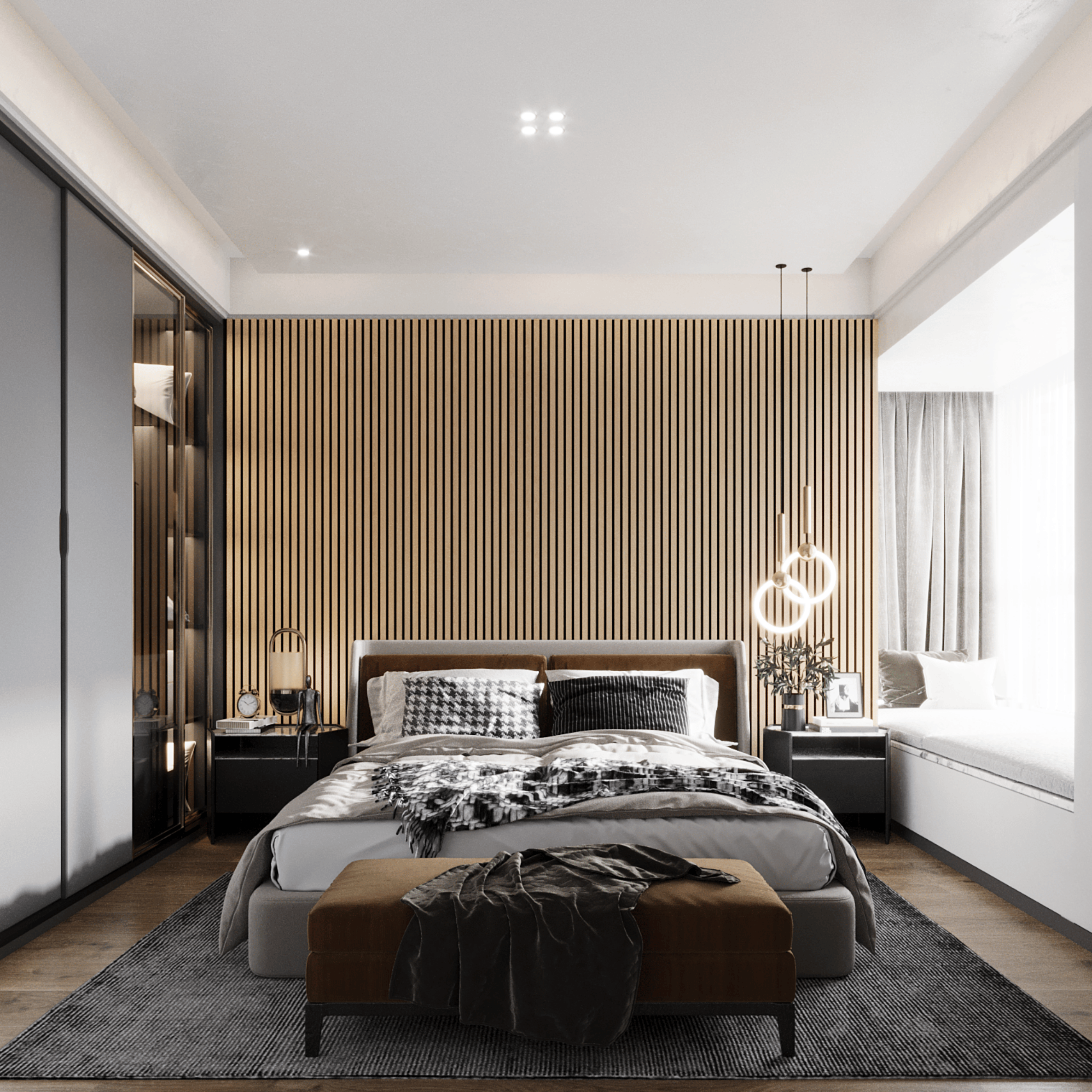 Panneau mural 280cm - Standard - Chêne clair feutre noir