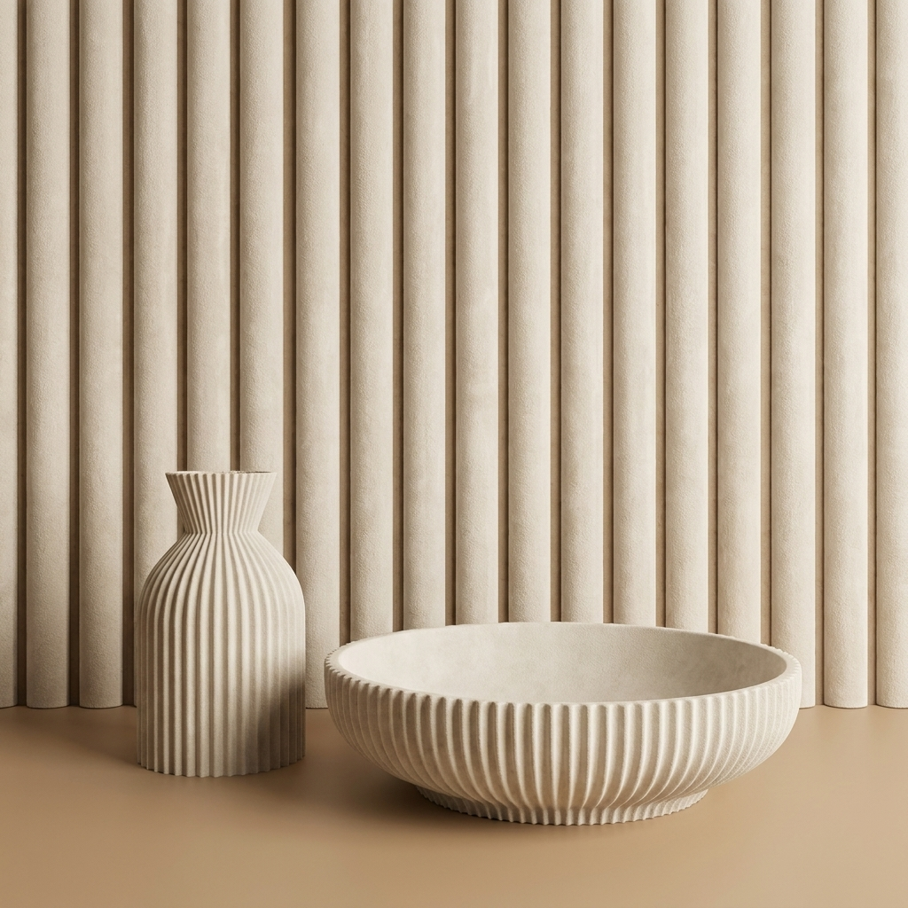 Akoestisch wandpaneel 260cm · Suede ronde latten · Off White