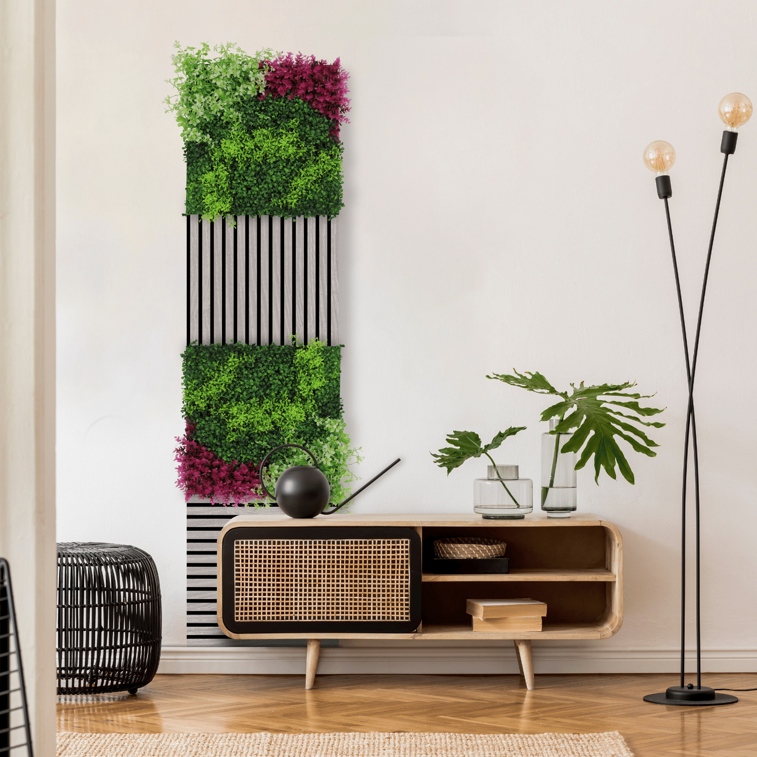 Panneau Plante Acoustique 52x52cm - Flore Mixte Rose