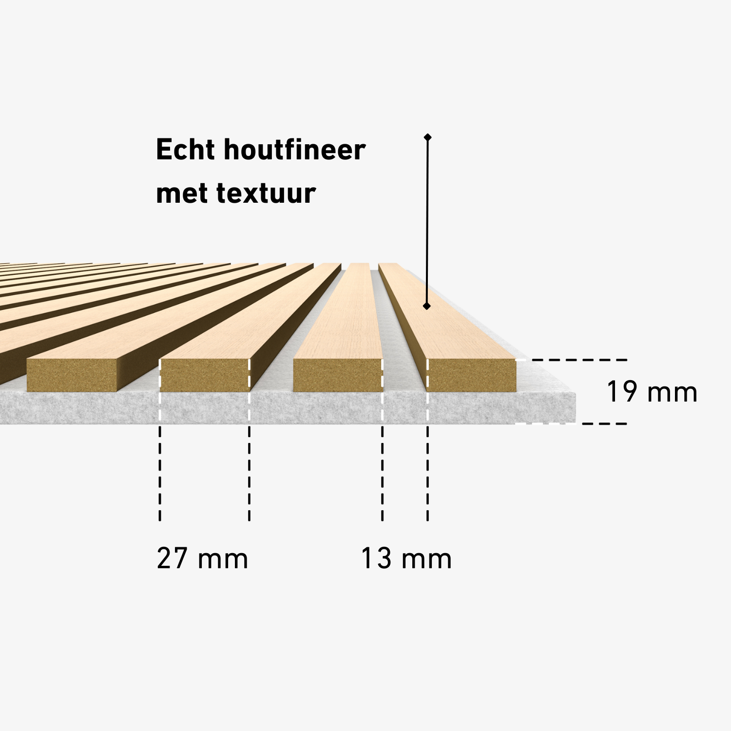 Wandpaneel 280cm - Standaard - Licht eiken met grijs vilt