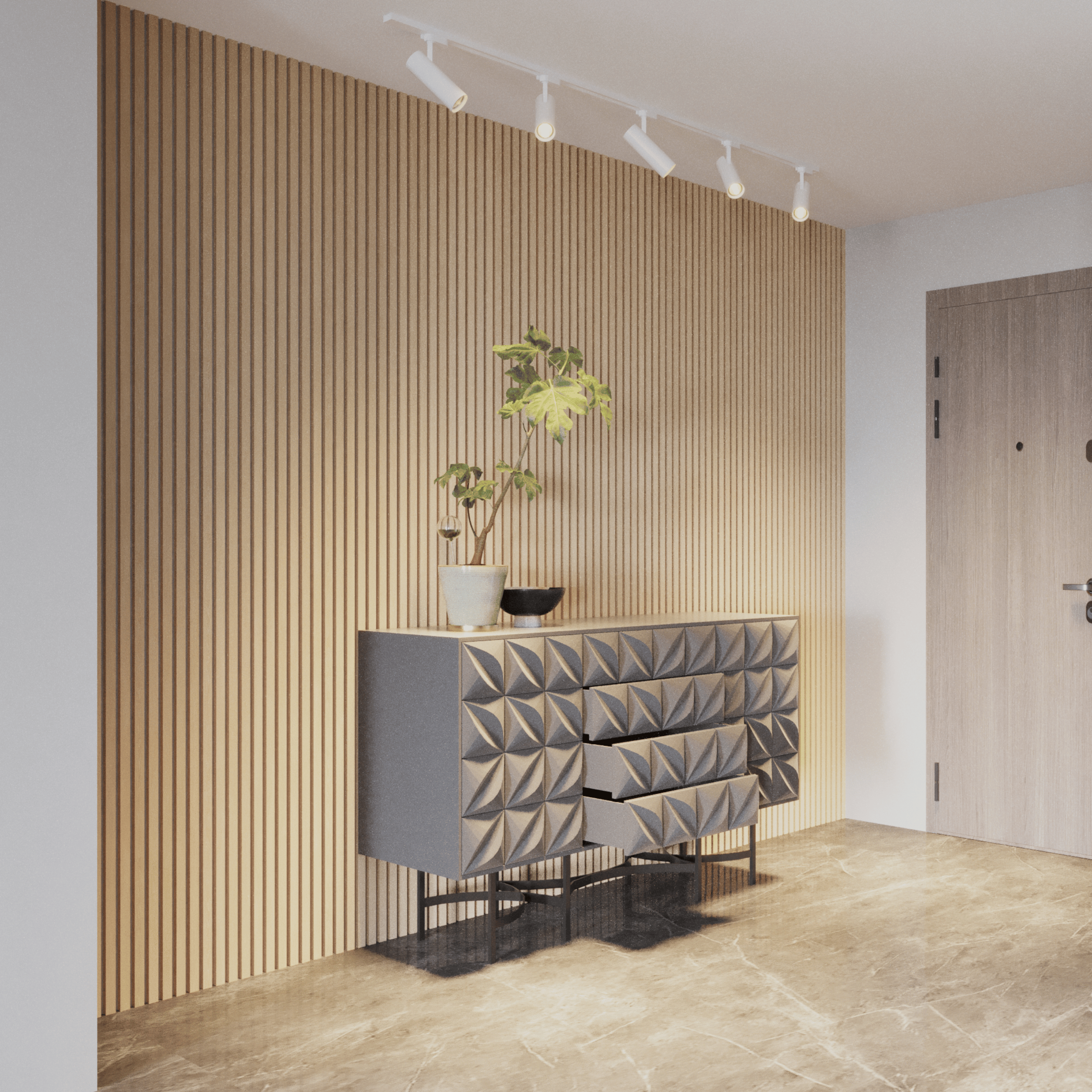 Wandpaneel 280cm - Standaard - Licht eiken met grijs vilt