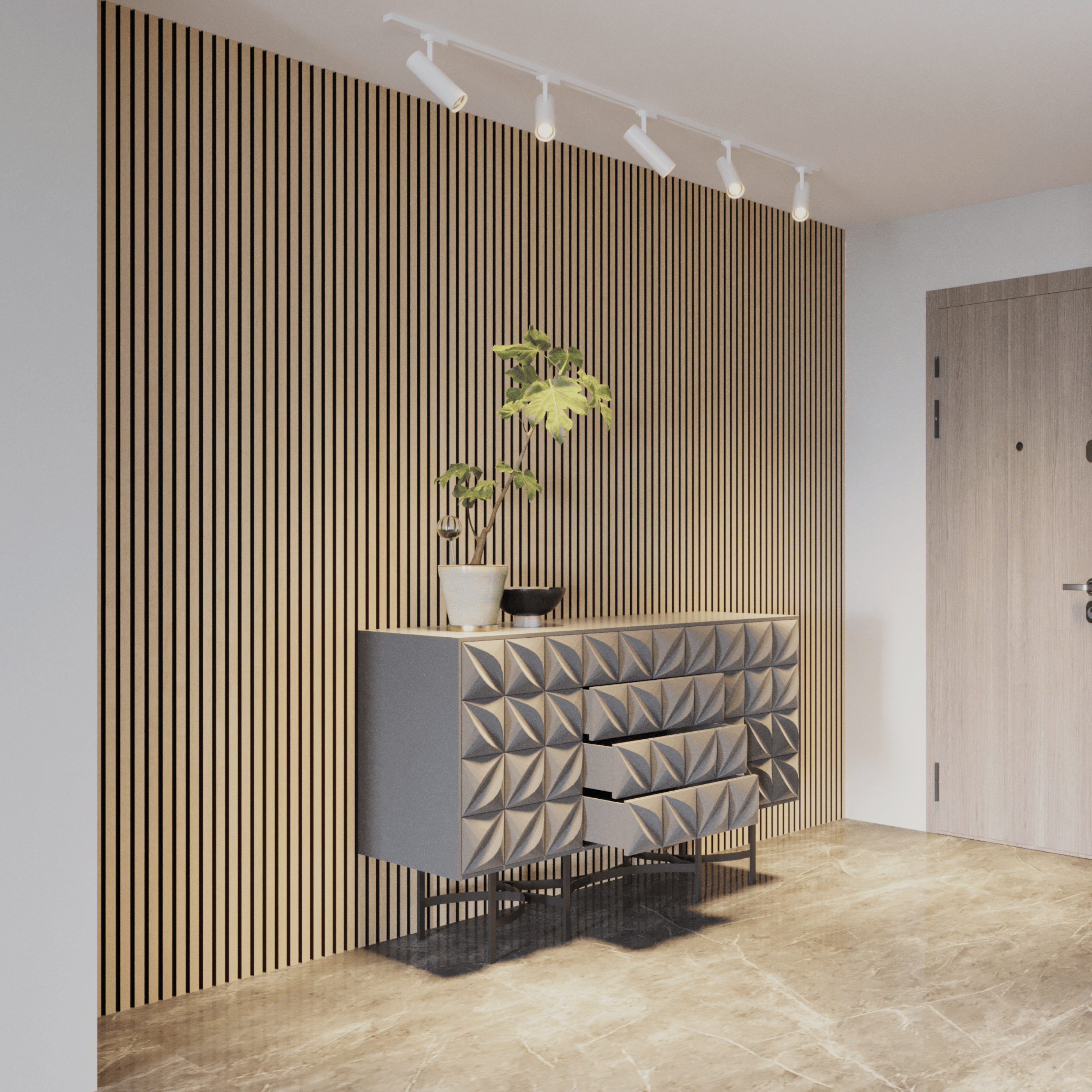 Wandpaneel 280 cm – Standard – Helle Eiche mit schwarzem Filz