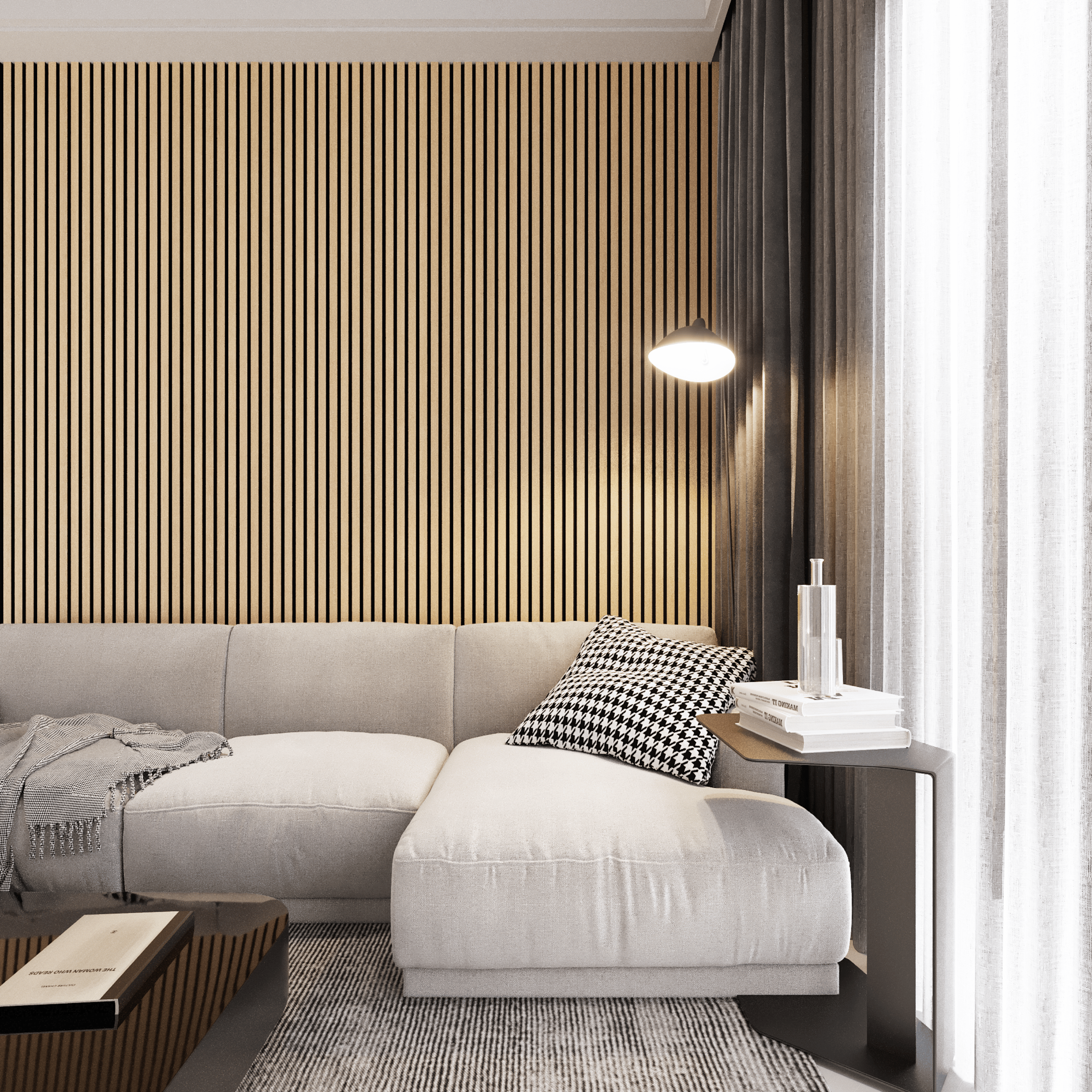 Wandpaneel 280 cm – Standard – Helle Eiche mit schwarzem Filz