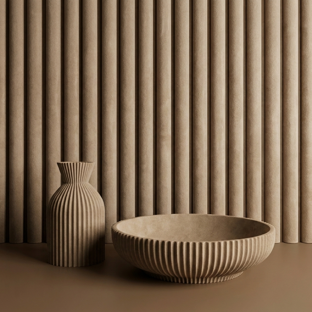 Akoestisch wandpaneel 260cm · Suede ronde latten · Brown