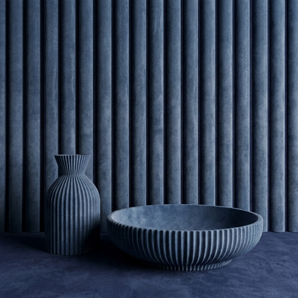 Akoestisch wandpaneel 260cm · Suede ronde latten · Blue