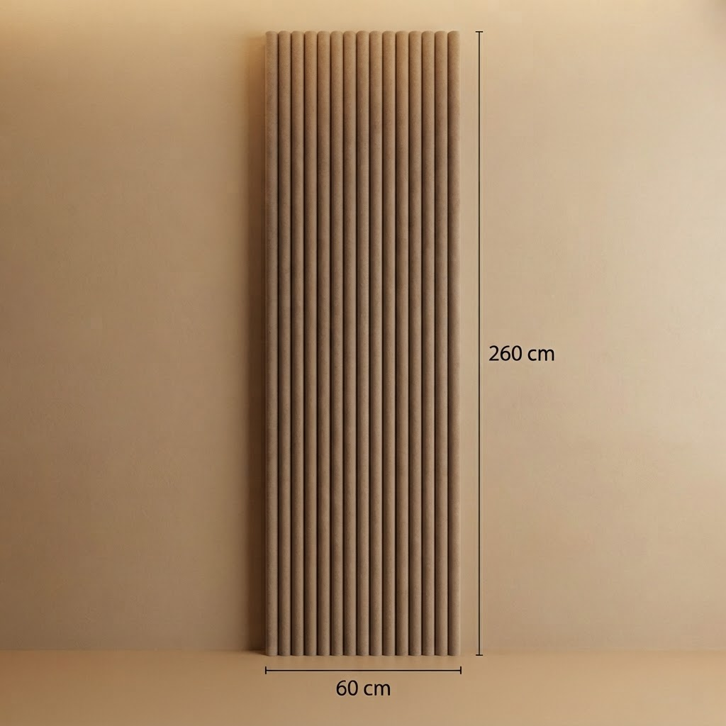 Akoestisch wandpaneel 260cm · Suede ronde latten · Brown